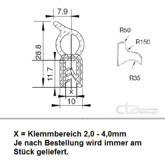 1x m Dichtungsprofil Dichtprofil Kantenschutz EPDM Gummiprofil KB 2-4 1C11-9199