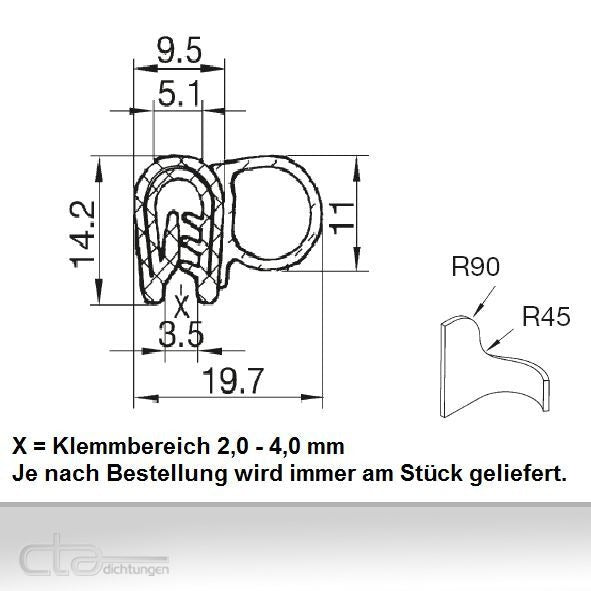 5 m Dichtungsprofil Dichtprofil Kofferraumdichtung EPDM schwarz KB 2-4 1C11-9599
