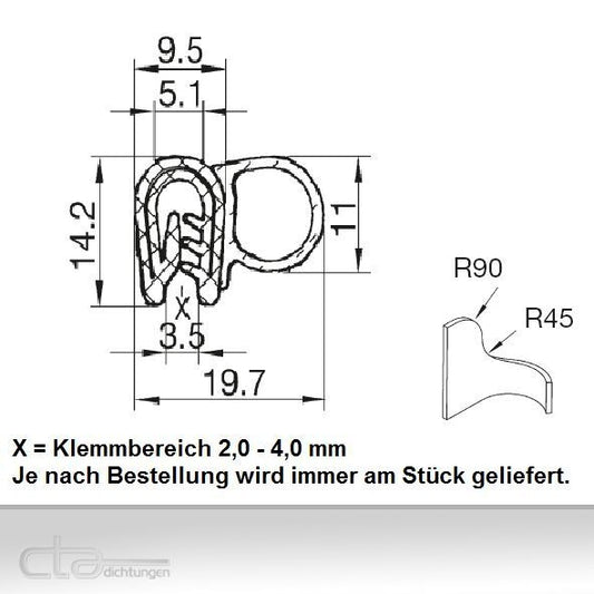 5 m Dichtungsprofil Dichtprofil Kofferraumdichtung EPDM schwarz KB 2-4 1C11-9599