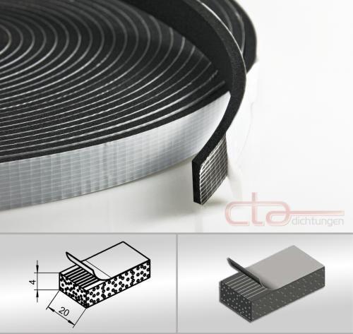10 m Rolle Moosgummi Selbstklebend 20x4 mm Zellkaukautschuk EPDM schwarz 1C16-20
