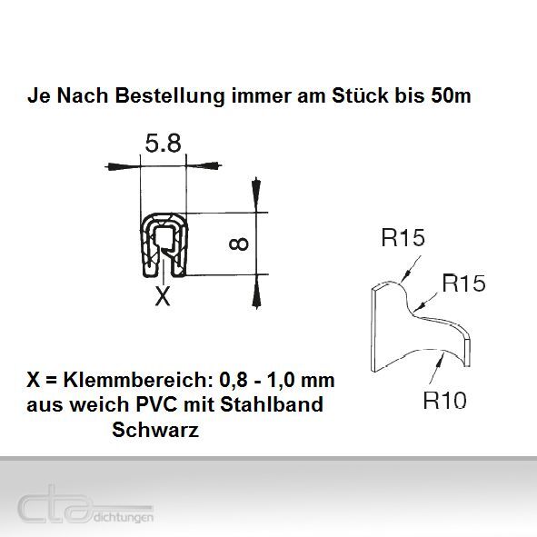 1m Kantenschutz Kantenschutzprofil Dichtprofil KB 0,8-1,0 mm schwarz 1C10-0460