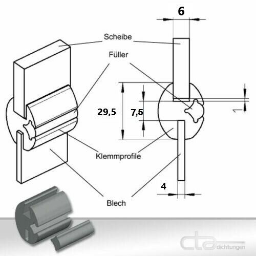1m Klemmprofil Gummiprofil Fensterprofil Oldtimer 6 und 4 mm 1C30-7042 +Füller