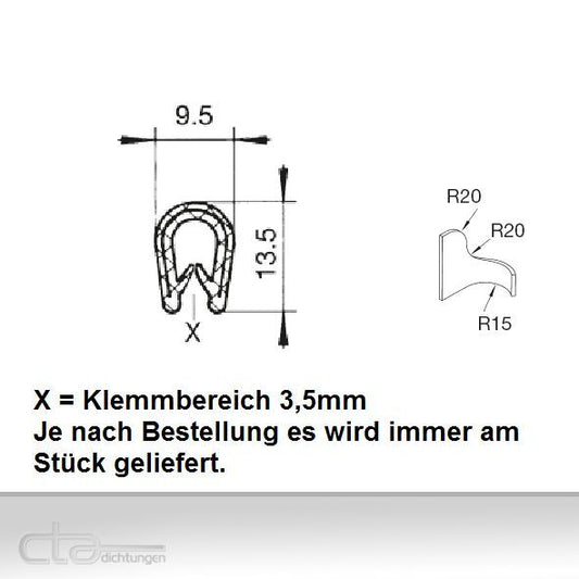 5m Kantenschutz Kantenschutzprofil Dichtprofil KB 3,5 mm PVC schwarz 1C10-0329