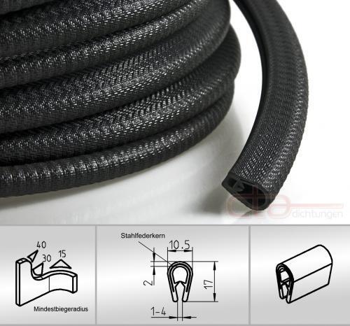 5 m Dichtungsprofil Dichtprofil Kantenschutz PVC  schwarz KB 1 - 4 mm 1C10-08