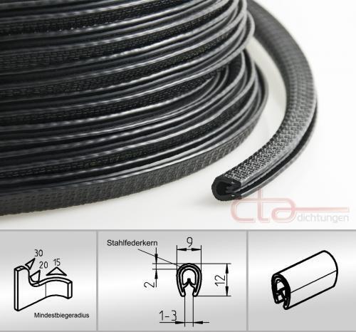 1m Kantenschutz Kederband Gummiprofil Dichtprofil KB 1-3mm PVC schwarz 1C10-10