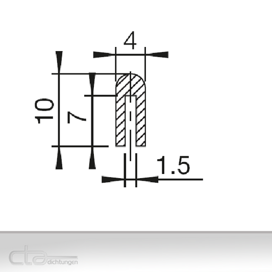 5m Fassungsprofil 10x4 Dichtprofil U-Profil Kantenschutz EPDM  schwarz 1C38-000