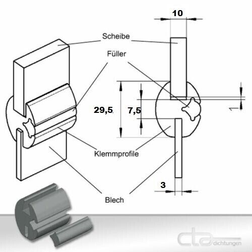 1m Klemmprofil Gummiprofil Fensterprofil Oldtimer 10 und 3 mm 1C30-7048 +Füller