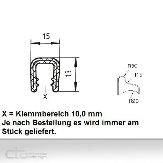 5m Kantenschutz Kantenschutzprofil Dichtprofil KB 10,0 mm PVC hellgrau 1C10-9508