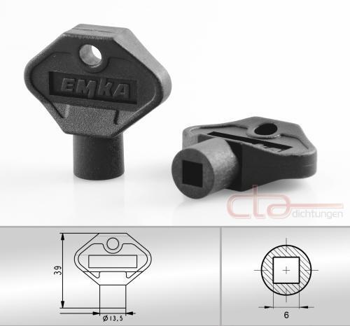 1x Vierkantschlüssel Steckschlüssel 4-Kant VK 6 mm Kunststoff schwarz 1C04-37