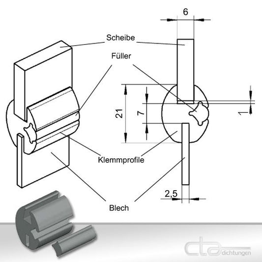 5m Dichtungsprofil Klemmprofil Dichtung Fensterprofil Oldtimer 1C30-03 Füller