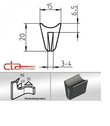 1x m Gummiprofil Dichtprofil Kantenschutz EPDM  U-Profil KB 3 - 4 mm 1C38-07
