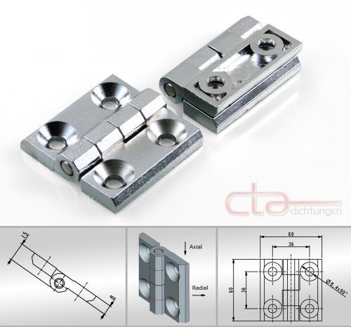 1x Scharnier Anschraubscharnier Türband Beschlag Z410 Verchromt 60x60mm 1C56-U13