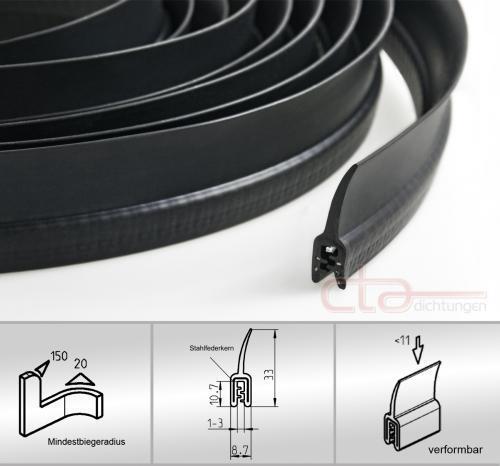 1 m Dichtung Dichtprofil Kederband Kantenschutz EPDM schwarz KB 1 - 3mm 1C11-30