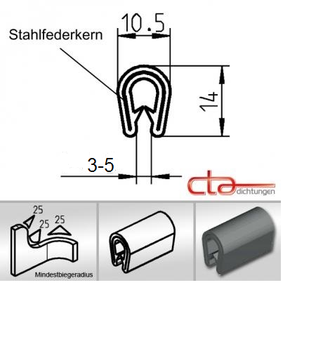 1 m Kantenschutz Kantenschutzprofil Dichtprofil KB 3-5mm PVC Anthrazit 1C10-07-1