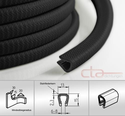 1 m Dichtungsprofil Dichtprofil Kantenschutz PVC  schwarz KB 5 - 7 mm 1C10-06