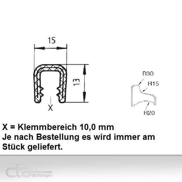 1m Kantenschutz Kantenschutzprofil Dichtprofil KB 10,0 mm PVC hellgrau 1C10-9508