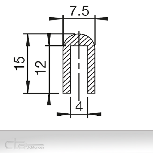 5m Fassungsprofil 15x7,5 Dichtprofil U-Profil Kantenschutz EPDM schwarz 1C38-300
