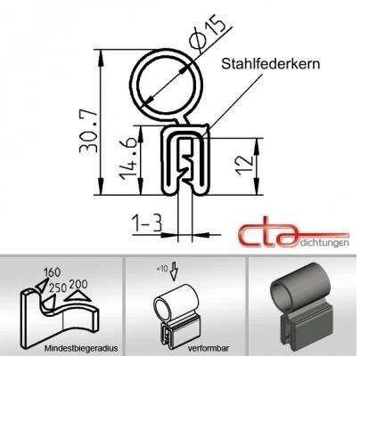 1 m Dichtungsprofil Dichtprofil Kantenschutz EPDM schwarz KB 1 - 3mm 1C11-34