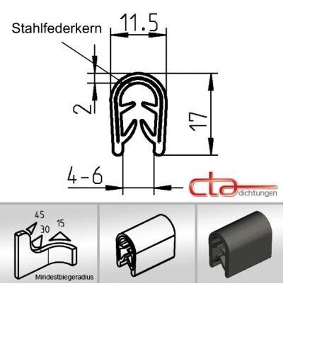 1 m Kantenschutz Kantenschutzprofil Dichtprofil KB 4- 6 mm PVC schwarz 1C10-11