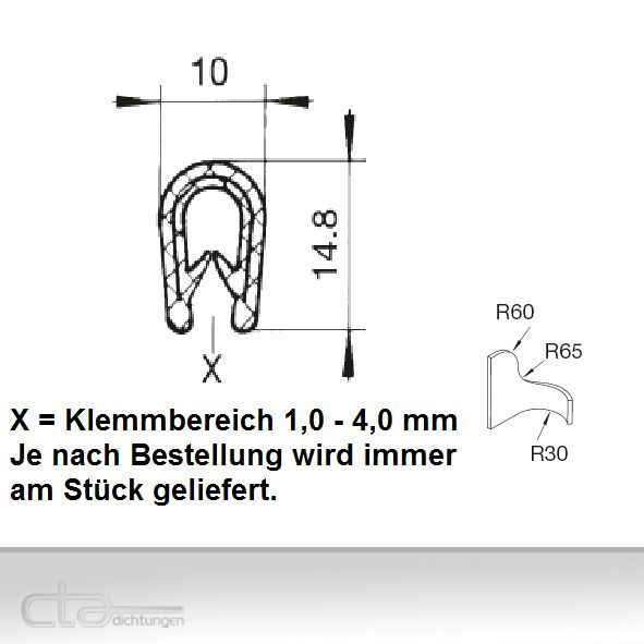 1m Kantenschutz Kantenschutzprofil Dichtprofil KB 1,0-4,0 PVC schwarz 1C10-0326