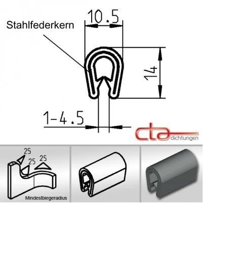 1 m Kantenschutz Kantenschutzprofil Dichtprofil KB 1-4,5 mm PVC schwarz 1C10-01