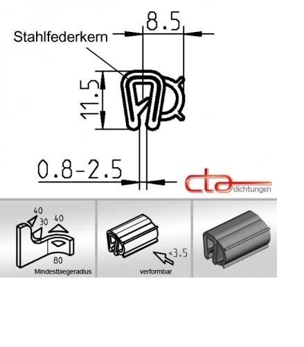 5 m Dichtungsprofil Dichtprofil Kantenschutz EPDM schwarz KB 0,8- 2,5 mm 1C11-09