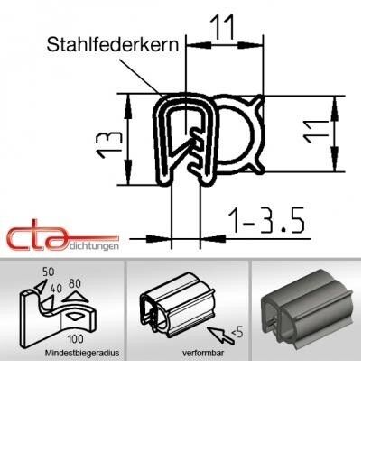 1 m Dichtungsprofil Dichtprofil Kantenschutz EPDM schwarz KB 1 - 3,5mm 1C11-06