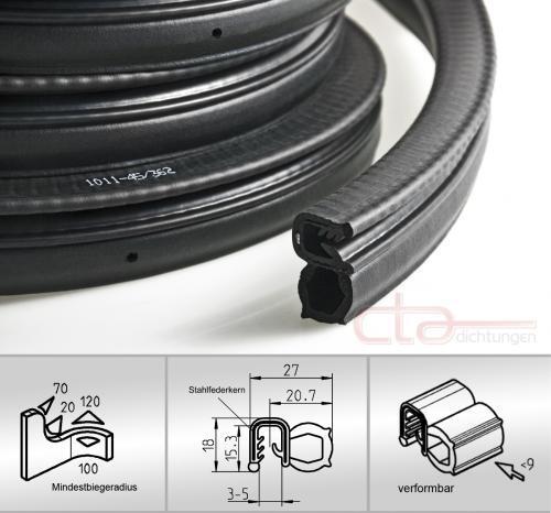 1 m Dichtungsprofil Dichtprofil Kantenschutz EPDM schwarz KB 3,0 - 5 mm 1C11-45