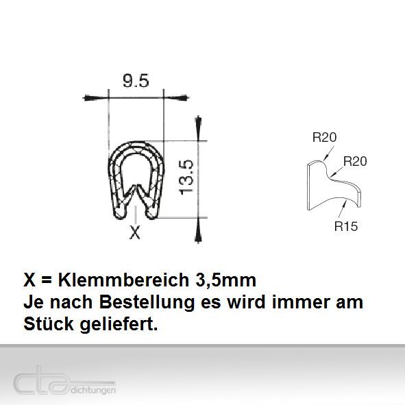 1m Kantenschutz Kantenschutzprofil Dichtprofil KB 3,5 mm PVC schwarz 1C10-0329