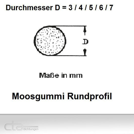 1x Meter Rundschnur Moosgummi Fugenprofil Rundprofil EPDM schwarz Ø 3mm 1C16-01