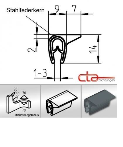1 m Kantenschutz Kantenschutzprofil Dichtprofil KB 1- 3 mm PVC Anthrazit 1C10-09