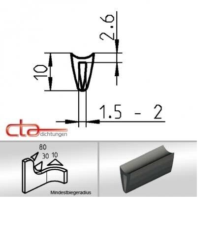 1 m Dichtungsprofil Dichtprofil Kantenschutz EPDM  schwarz KB 1.5 - 2 mm 1C38-06