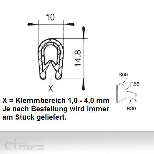 5m Kantenschutz Kantenschutzprofil Dichtprofil KB 1,0-4,0 PVC schwarz 1C10-0326