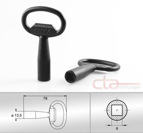 1x Vierkantschlüssel Steckschlüssel 6 mm 4-Kant Zink-Druckguss schwarz 1C04-18