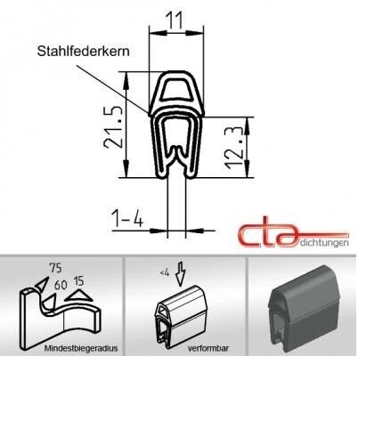 1 m Dichtungsprofil Dichtprofil Kantenschutz EPDM PVC schwarz KB 1 - 4mm 1C11-18