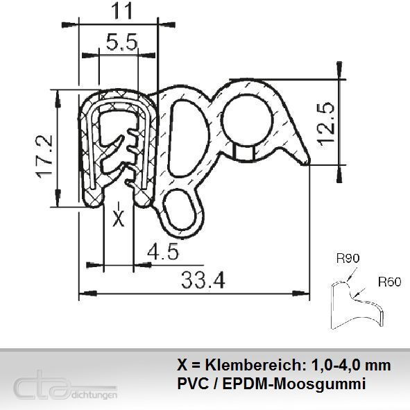 1m Dichtungsprofil Kofferraumdichtung EPDM PVC schwarz KB 1-4 mm 1C11-9263
