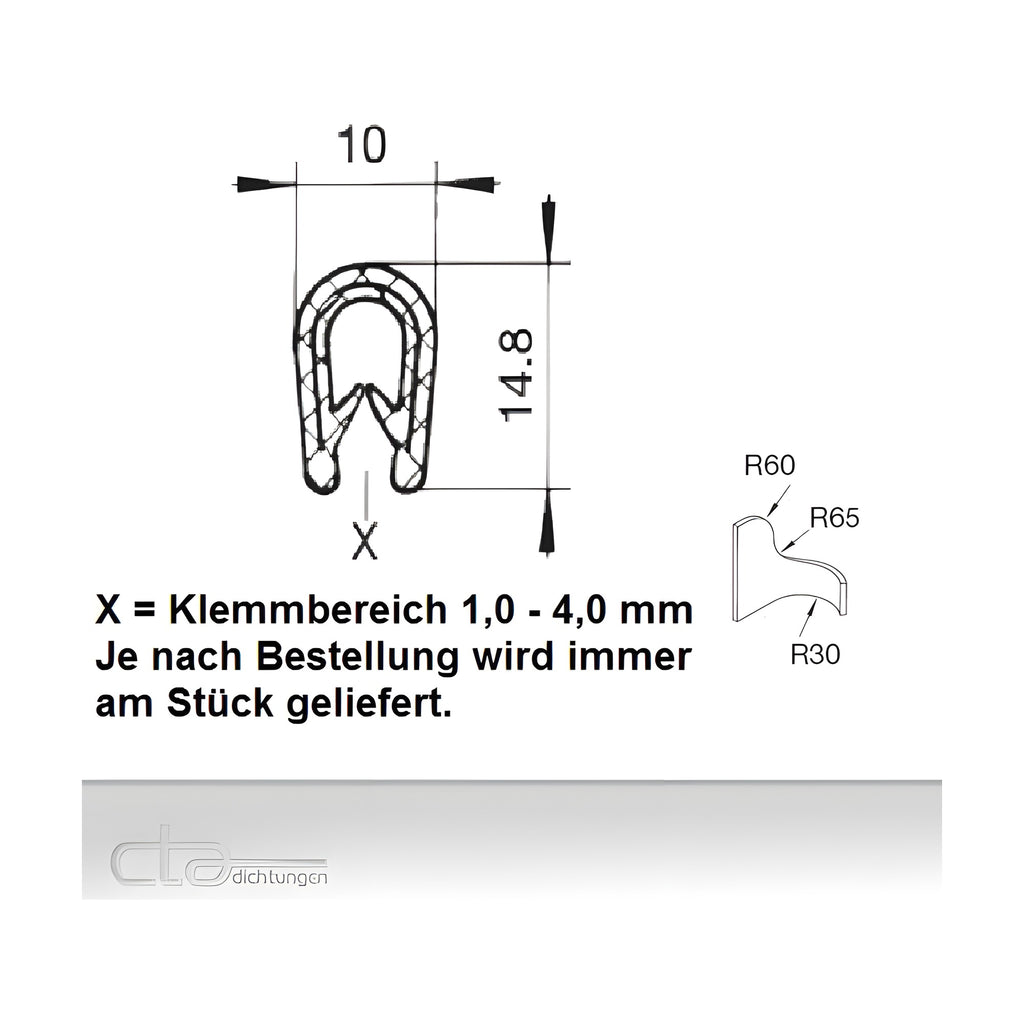 Kantenschutzprofil mit Stahlkern PVC, Klemmbereich 1–4 mm, schwarz (1C10-0326) – Ansicht 2