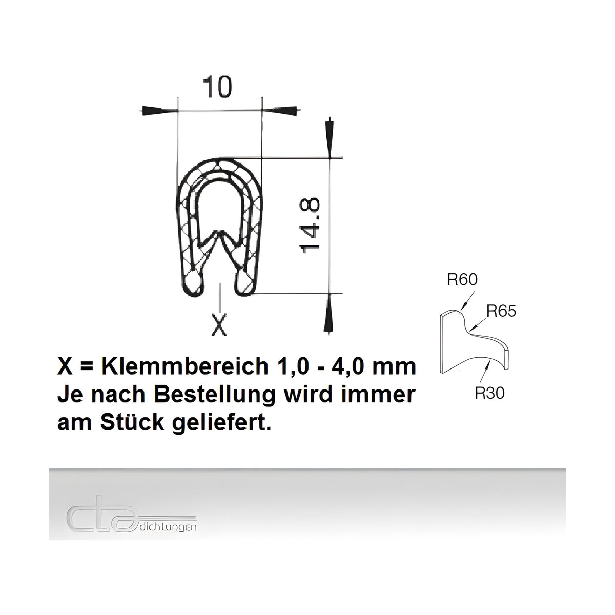 Kantenschutzprofil mit Stahlkern PVC, Klemmbereich 1–4 mm, schwarz (1C10-0326) – Ansicht 2