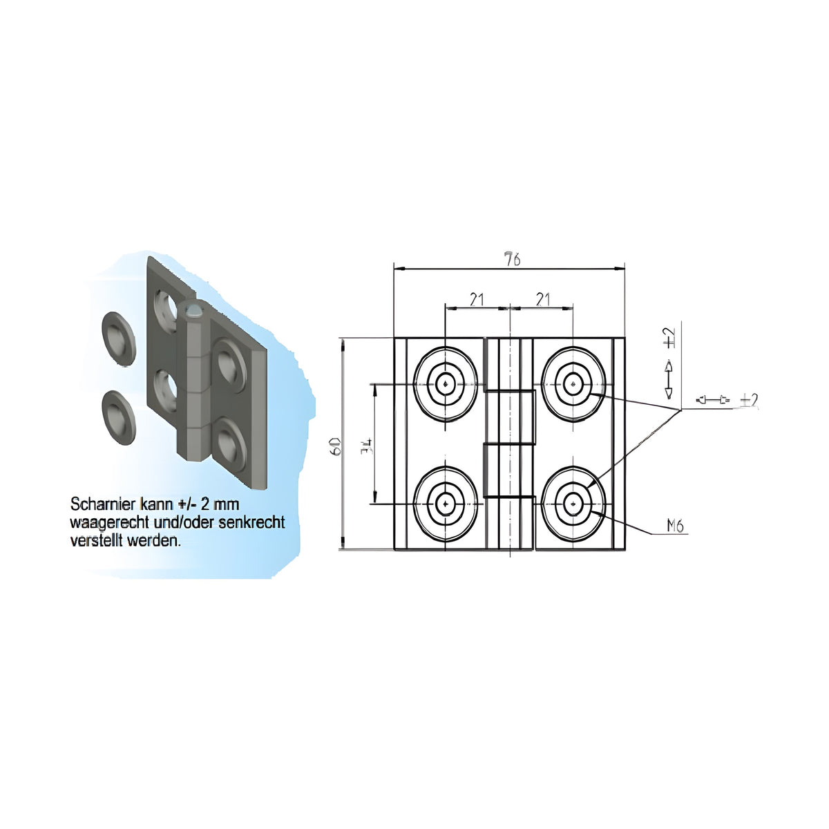 Anschraubscharnier, 60 × 76 mm, Zink-Druckguss schwarz (1C56-U27)