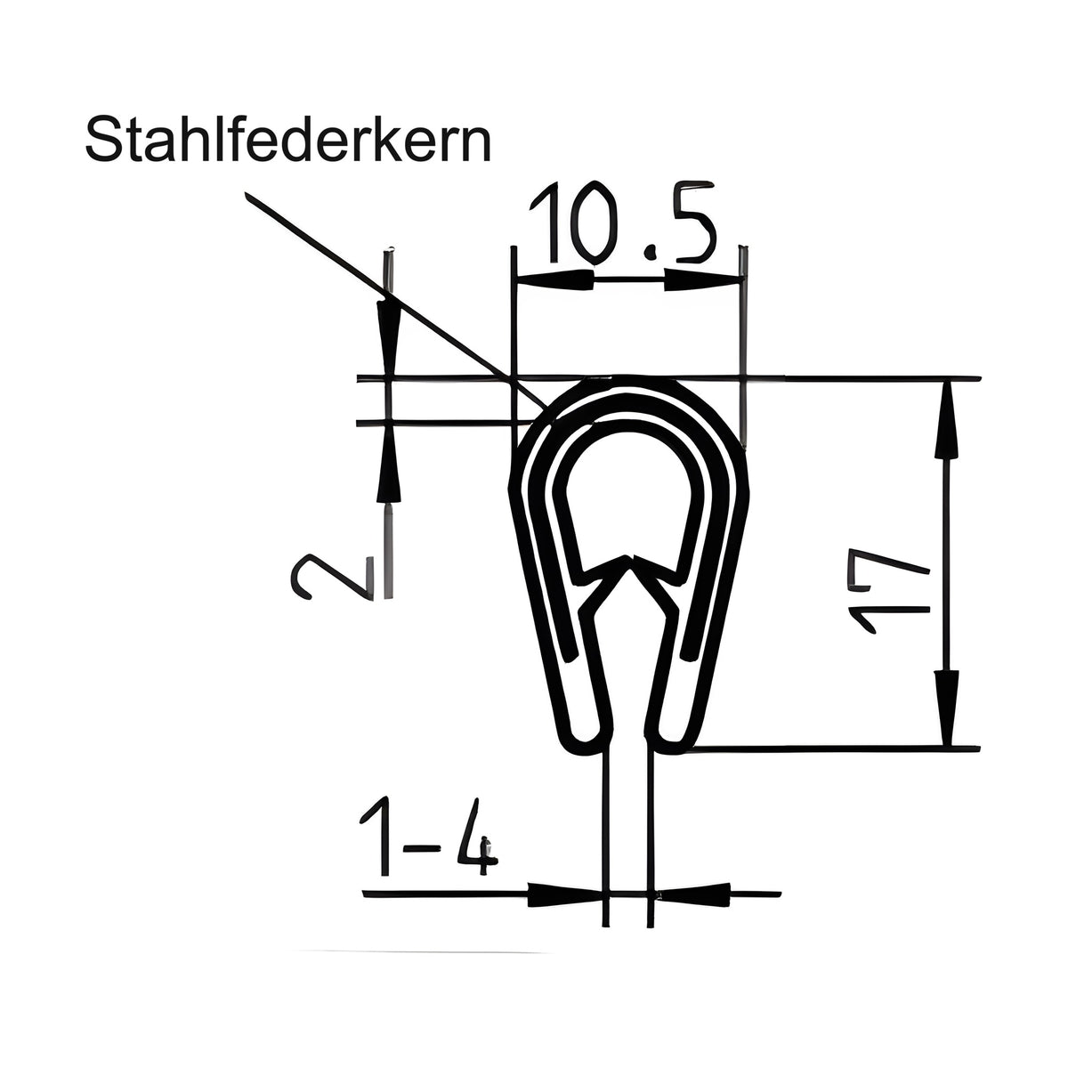 Kantenschutzprofil mit Stahlkern PVC, Klemmbereich 1–4 mm, schwarz (1C10-08)