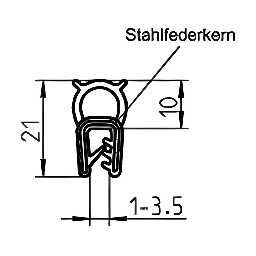 Klemmprofil mit Dichtkopf EPDM, Klemmbereich 1–3,5 mm, schwarz (1C11-05) – Ansicht 3