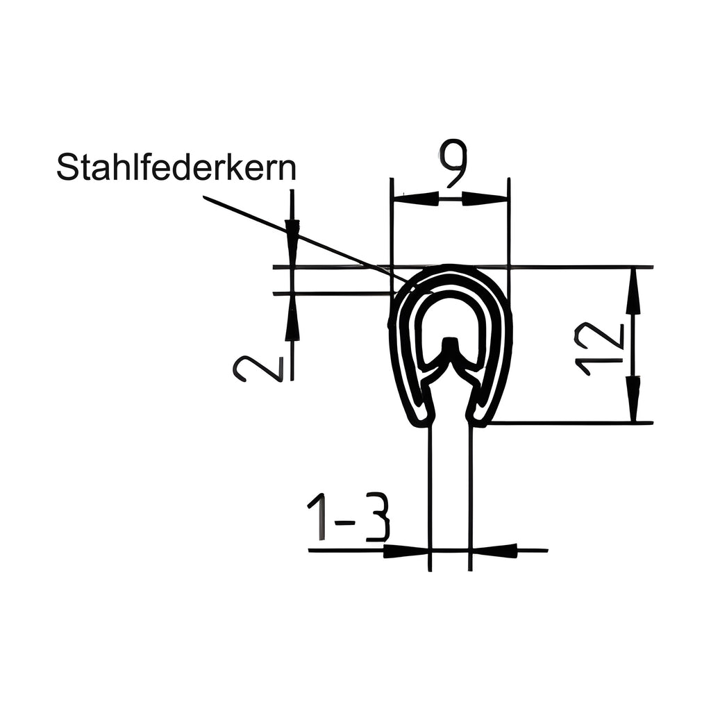 Kantenschutzprofil mit Stahlkern PVC, Klemmbereich 1–3 mm, schwarz (1C10-10)