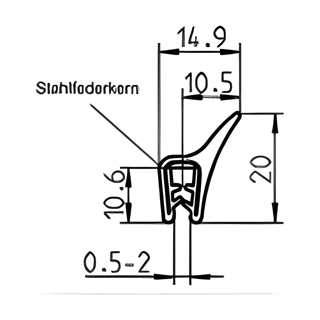 Klemmprofil mit Dichtkopf EPDM, Klemmbereich 0,5–2 mm (1C11-44)