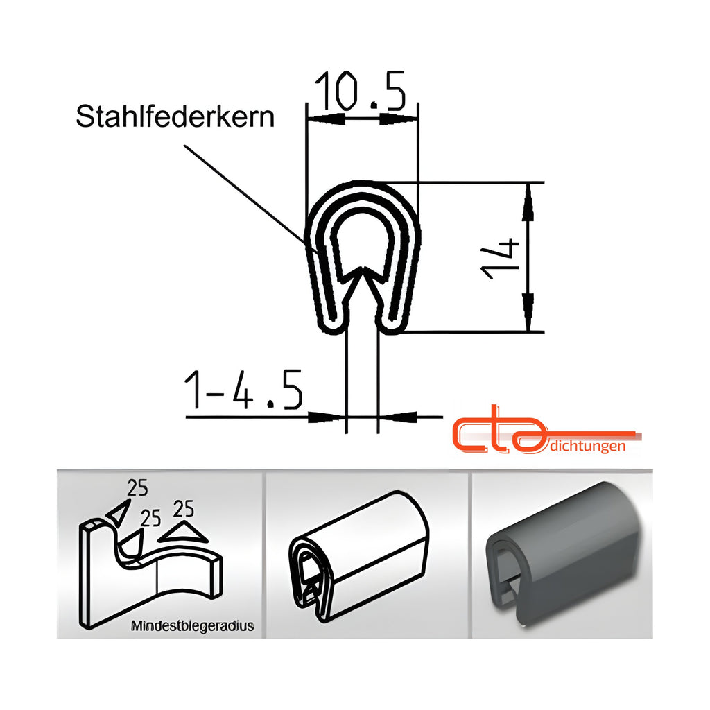Kantenschutzprofil mit Stahlkern PVC, Klemmbereich 1–4,5 mm, schwarz (1C10-01) – Ansicht 5