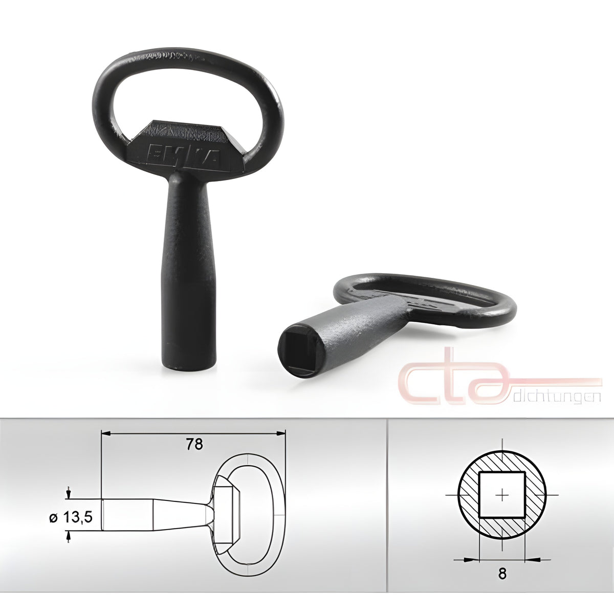 Square key, 8 mm, die-cast zinc black (1C04-02) – view 5