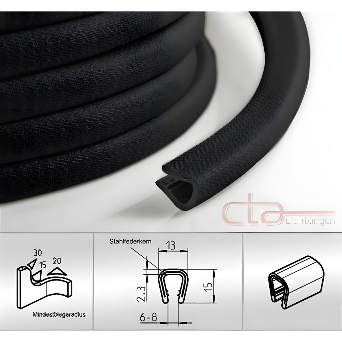 Kantenschutzprofil mit Stahlkern PVC, Klemmbereich 5–7 mm, schwarz (1C10-06)
