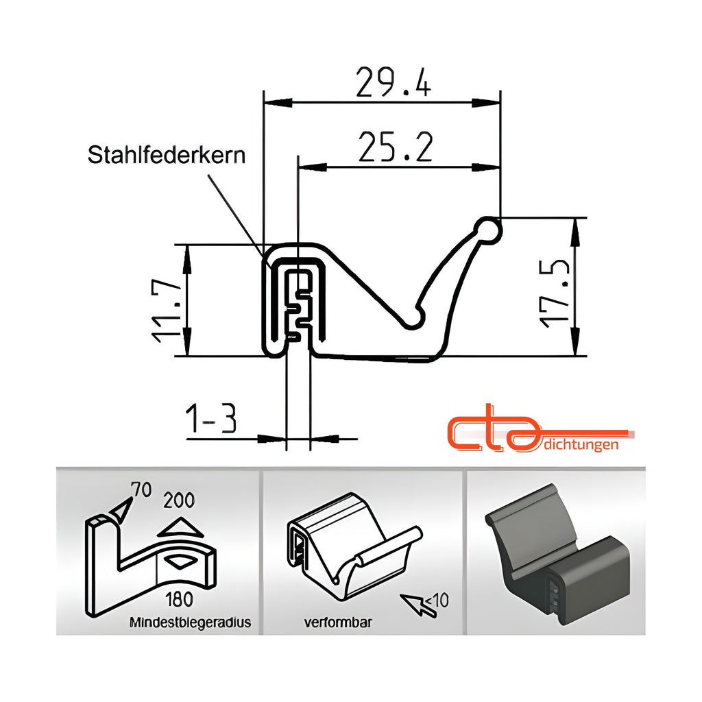 Klemmprofil mit Dichtkopf EPDM, Klemmbereich 1–3 mm, schwarz (1C11-35) – Ansicht 6
