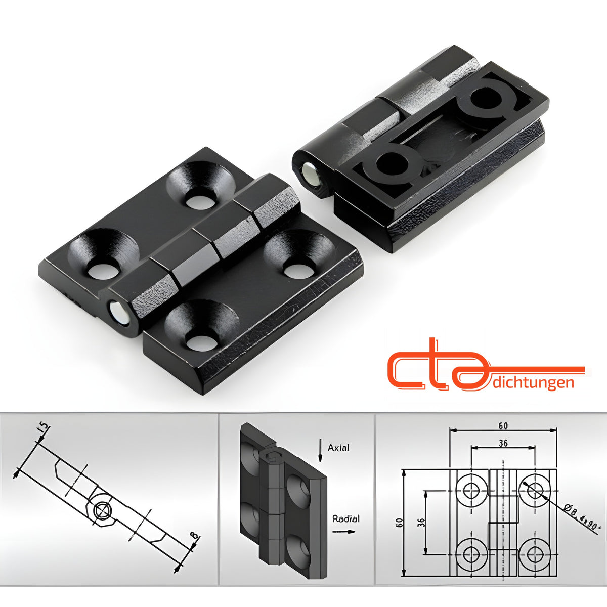 Surface-mounted hinge, 60 × 60 mm, die-cast zinc black (1C56-U14) – view 5