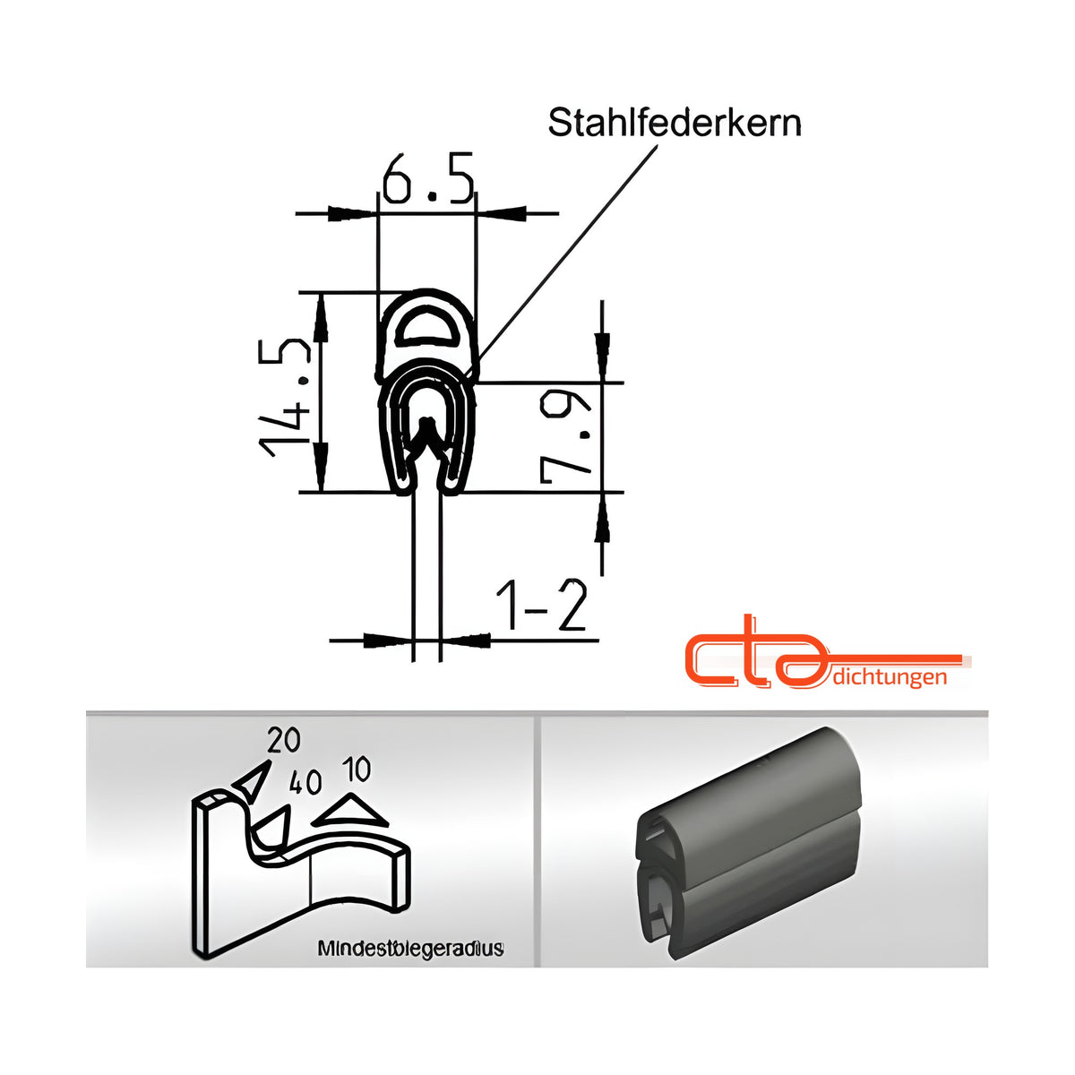EPDM/PVC clamping profile with sealing bulb, clamping range 1–2 mm, black (1C11-24) – view 4