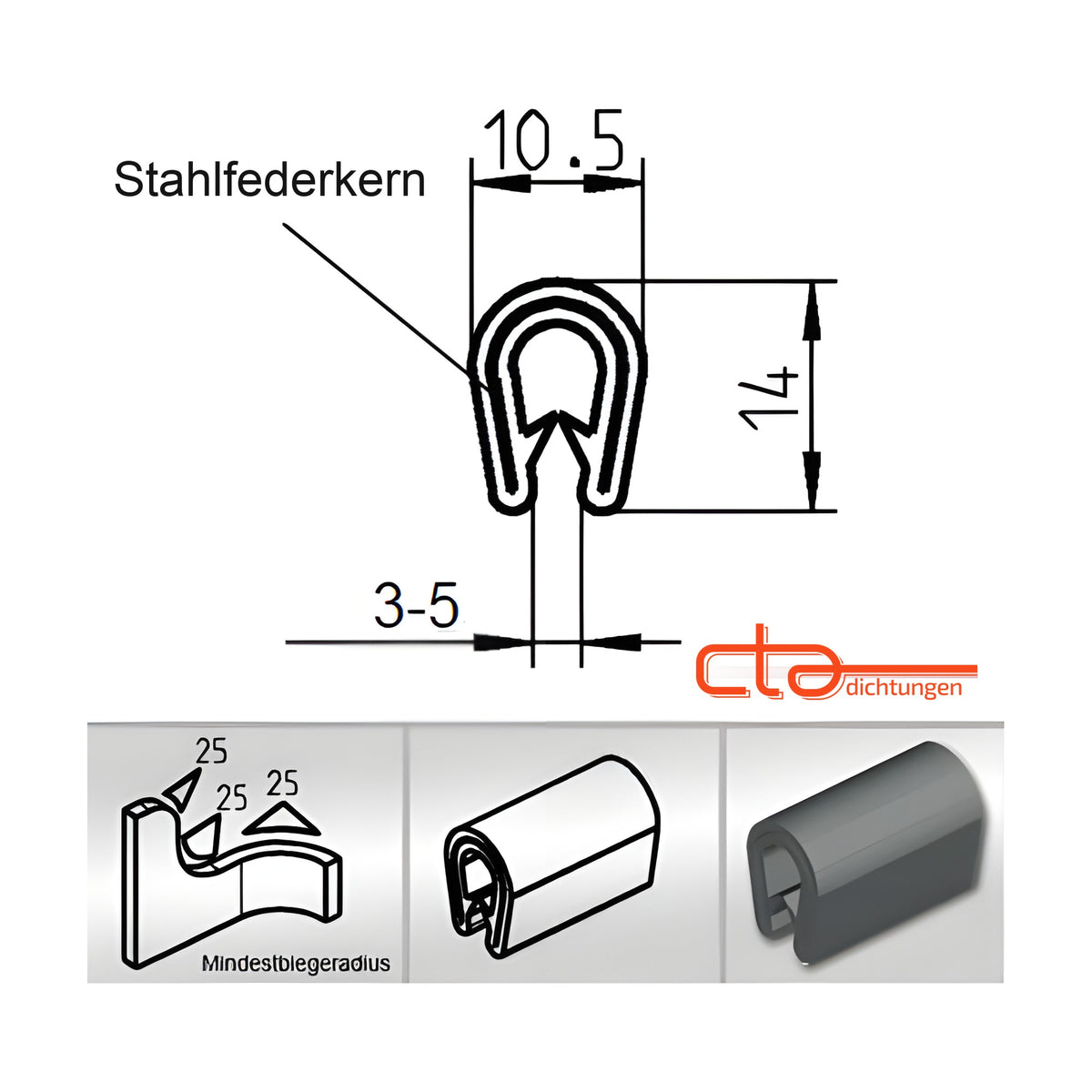 Kantenschutzprofil mit Stahlkern PVC, Klemmbereich 3–5 mm, hellgrau (1C10-07-02)